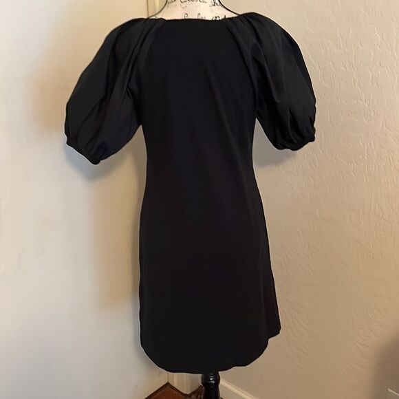 Anthropologie Maeve Annika Black Puffy Balloon Sleeve Dress Minimalist Modern - Picture 9 of 16
